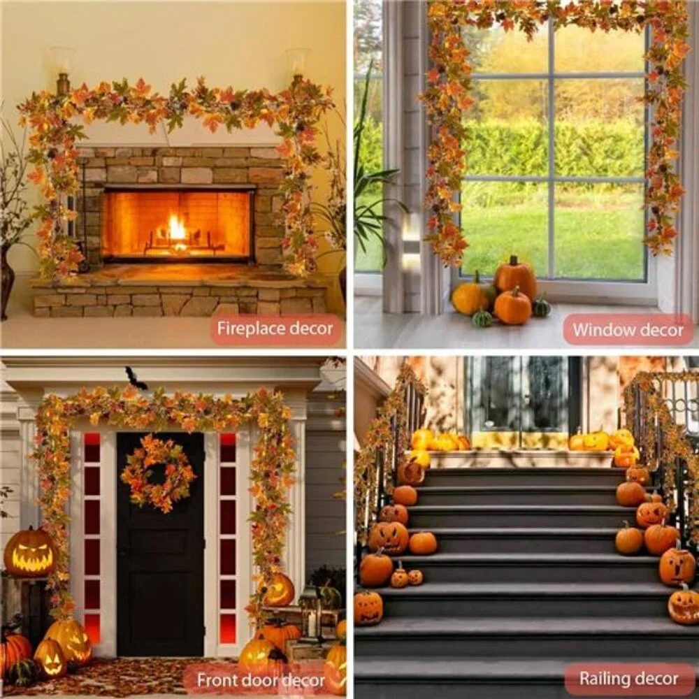 Fall Maple Leaf Garland, 6 Ft Fall Decor Garland with Pine Cones
